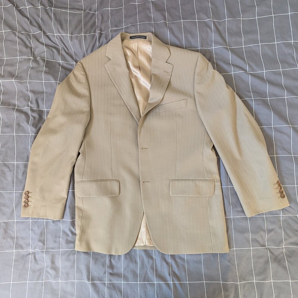 Maranzone Beige Pinstripe Suit Jacket - Matching Bundle Offer $10 Off